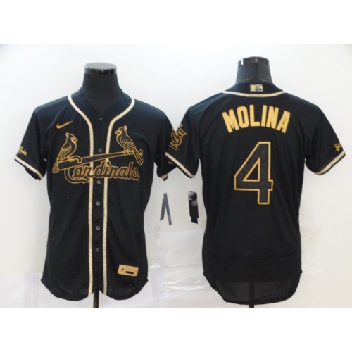 Yadier Molina #4 St Louis Cardinals Black Print Baseball Jersey