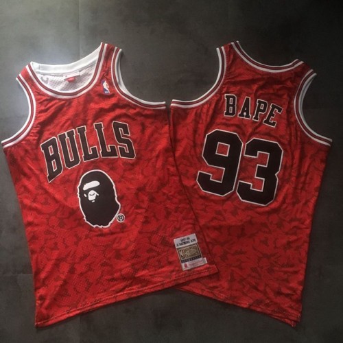 Bape x Mitchell & Ness）Chicago Bulls Red #93 NBA Jersey,Bape x