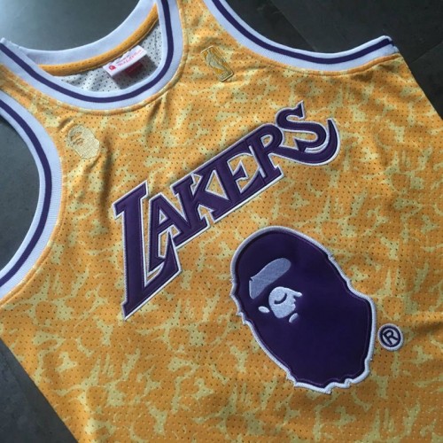 Bape x Mitchell & Ness Lakers ABC Basketball Swingman Jersey 'Yellow' | Men's Size M