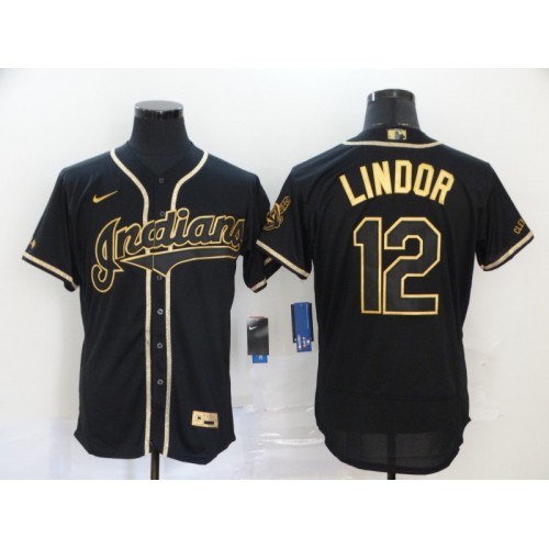 Cleveland Indians Francisco Lindor Black & Gold Jersey YOUTH Size  Medium *RARE*